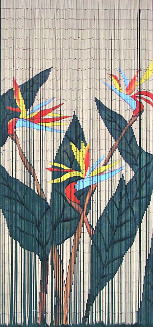 Bamboo doorway curtain with bird of paradise
