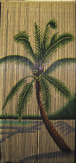 bamboo painted curtain with single palm tree
